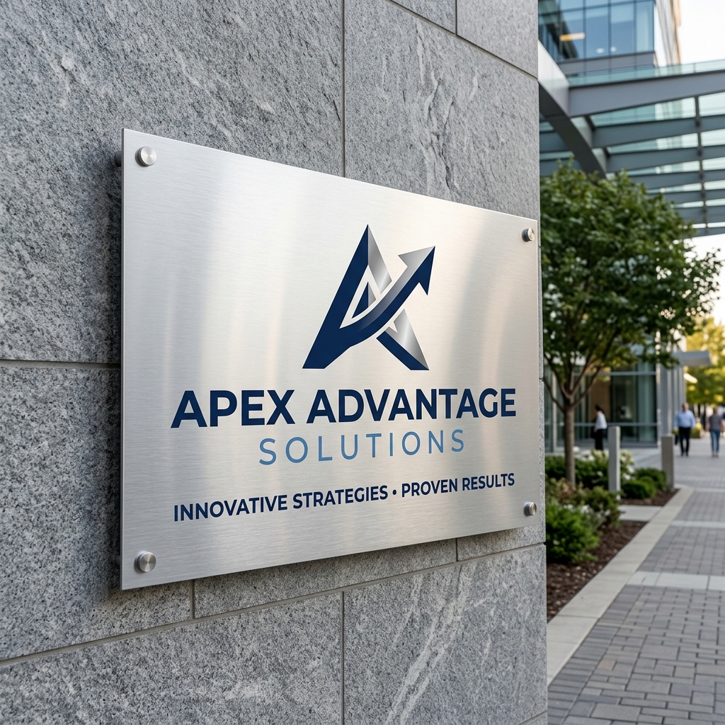 Exterior brushed aluminum storefront sign