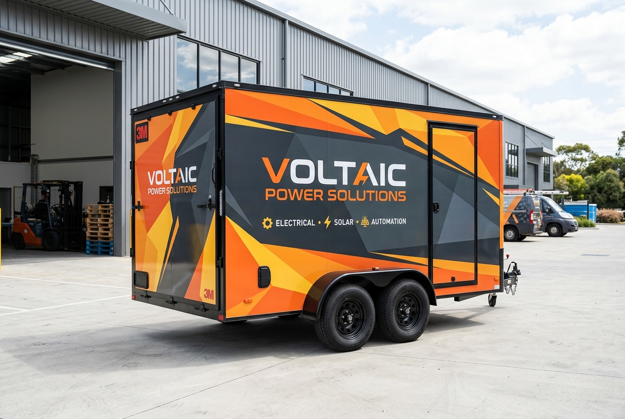 Enclosed cargo trailer wrap graphics