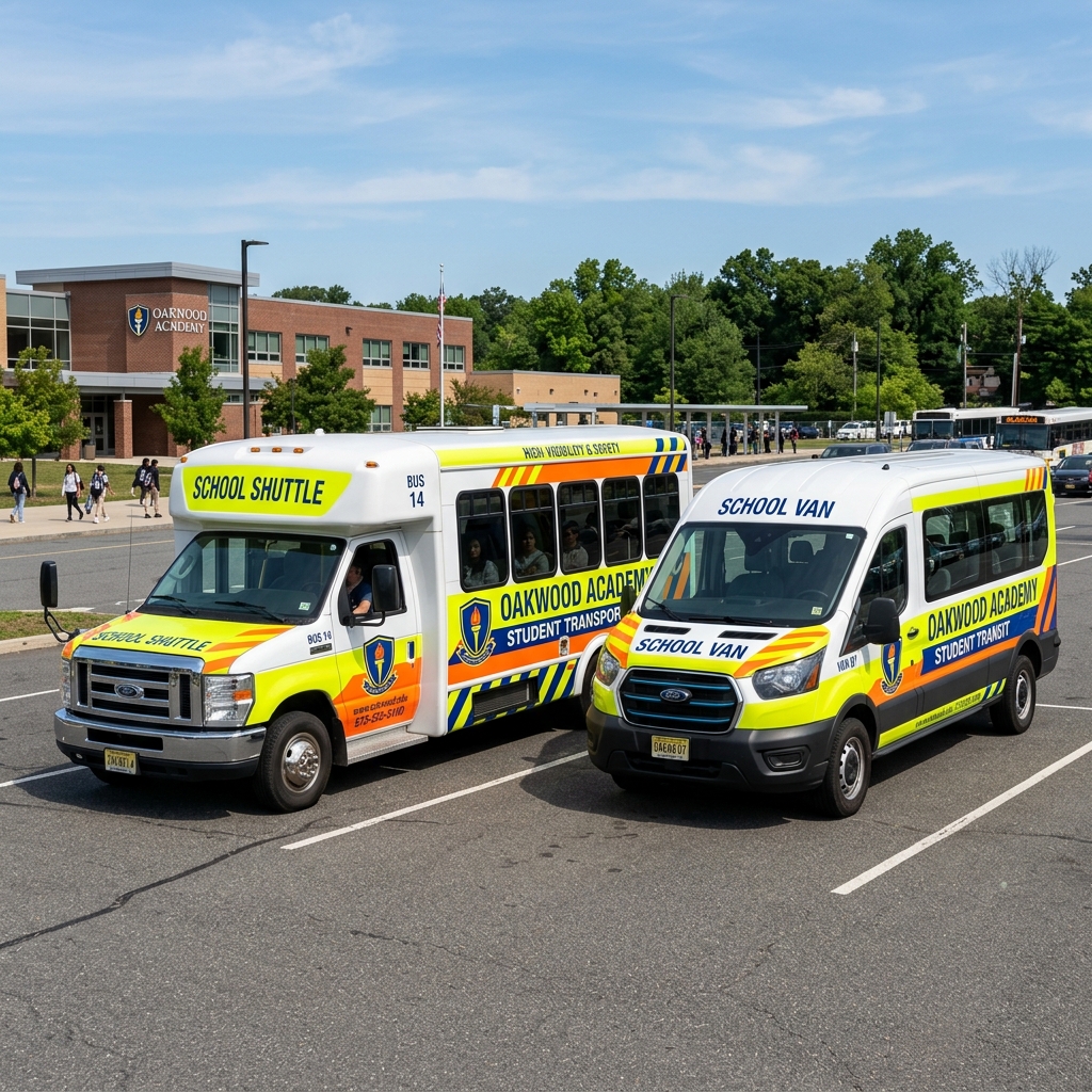 Custom School Shuttle Bus and Passenger Van Lettering Example